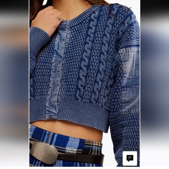 We The Free Blue Cable Knit Cropped Cardigan - Picture 4 of 8